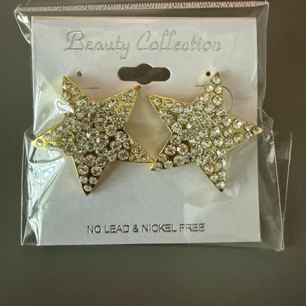 Beauty Collection Gold Tone Rhinestone Star‎ Stud Earrings Women